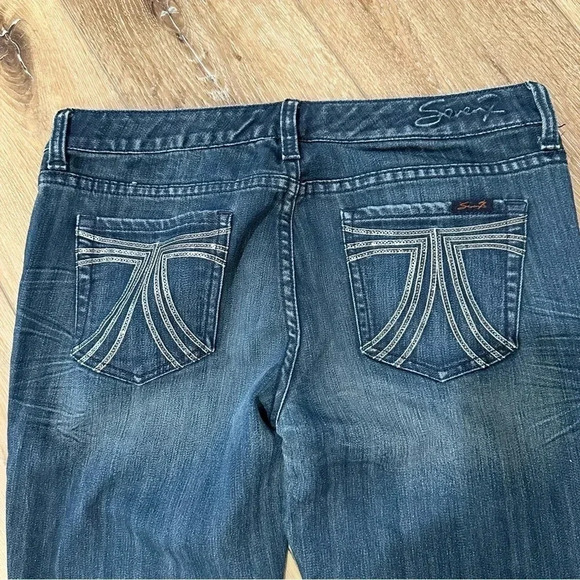 Seven7 Women's Dark Wash Mid-Rise Distressed Denim Jeans Size 8 GUC - Picture 9 of 12